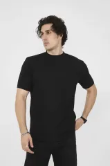 Unisex Bisiklet Yaka Slim fit T-Shirt- Siyah