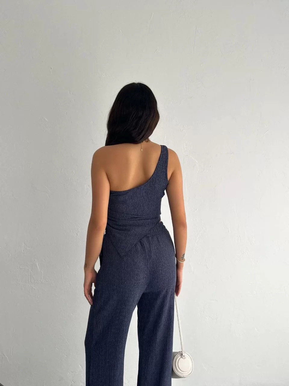 Asimetrik Crop Pantalon ikili Takım - Lacivert