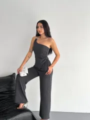 Asimetrik Crop Pantalon ikili Takım - Füme
