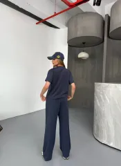 Osy Modal Yumuşak Dokulu Kumaş Kısa Kollu Bluz Rahat Pantalon ikili Takım- Füme