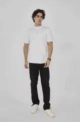 Unisex Bisiklet Yaka Slim fit T-Shirt- Beyaz