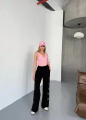 Osy Modal Yumuşak Dokulu Kumaş Nakış işlemeli Rahat Bol Paça Eşofman Pantalon - Siyah