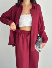 Gömlek Pantolon ikili Takım - Bordo