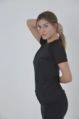 Kadın Omuz Fileli Slim Fit T-shirt - Siyah
