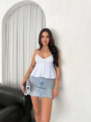 Askılı Dekolte deraylı crop - Açık Mavi