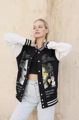 Kadın Oversize Kolej Ceket - Siyah
