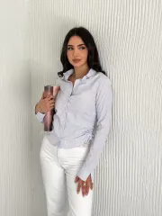 Kadın Uzun Kollu yandan Bağlama detaylı Gömlek - Beyaz