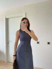 Jeans Kot Uzun Elbise - Lacivert