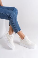 ALESSI Bağcıklı Ortopedik Taban Kadın Sneaker Spor Ayakkabı BT - Kırık Beyaz