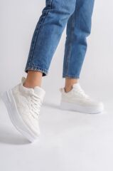 ALESSI Bağcıklı Ortopedik Taban Kadın Sneaker Spor Ayakkabı BT - Kırık Beyaz