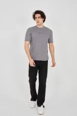 Unisex Jakar Kumaş Slim Fit T-Shirt - Boyalı Gri