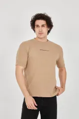 Unisex Jakar Kumaş Slim Fit T-Shirt - Kahverengi