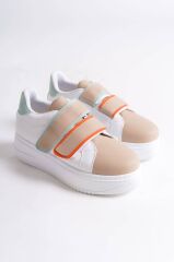 VALENCIA Bağcıksız Cırt Cırtlı Ortopedik Taban Kadın Sneaker Spor Ayakkabı BT - Beyaz/Ten/Mavi