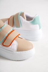 VALENCIA Bağcıksız Cırt Cırtlı Ortopedik Taban Kadın Sneaker Spor Ayakkabı BT - Beyaz/Ten/Mavi