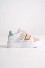 VALENCIA Bağcıksız Cırt Cırtlı Ortopedik Taban Kadın Sneaker Spor Ayakkabı BT - Beyaz/Ten/Mavi