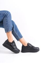 VALENCIA Bağcıksız Cırt Cırtlı Ortopedik Taban Kadın Sneaker Spor Ayakkabı ST - Siyah