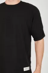 Unisex Jakar Kumaş Rahat Kol T-Shirt - Siyah