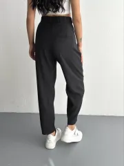 Kadın Yüksel Bel Rahat Paça Pantalon - Siyah