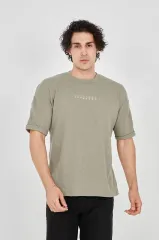 Unisex Jakar Kumaş Rahat Kol T-Shirt - Açık Yeşil