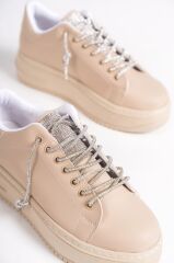 DELLA Bağcıklı Ortopedik Taban Taşlı Kadın Sneaker Spor Ayakkabı TT - Ten