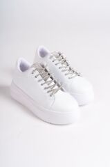 DELLA Bağcıklı Ortopedik Taban Taşlı Kadın Sneaker Spor Ayakkabı BT - Beyaz