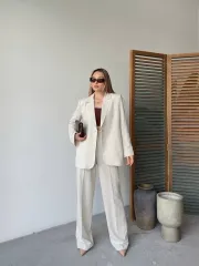 Keten Ceket Pantolon ikili Takım - Beyaz