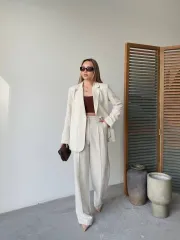 Keten Ceket Pantolon ikili Takım - Beyaz