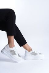 MIPA Bağcıklı Ortopedik Taban Simli Kadın Sneaker Spor Ayakkabı  BT - Beyaz