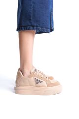 PRAG Bağcıklı Ortopedik Taban Desenli Kadın Sneaker Spor Ayakkabı TT - Ten