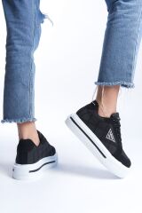 PRAG Bağcıklı Ortopedik Taban Desenli Kadın Sneaker Spor Ayakkabı  BT - Siyah
