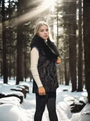Kadın Kolsuz Hakiki Kürk - Siyah