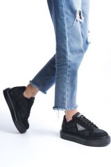 PRAG Bağcıklı Ortopedik Taban Desenli Kadın Sneaker Spor Ayakkabı  ST - Siyah