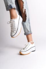 PARIS Bağcıklı Ortopedik Taban Kadın Sneaker Spor Ayakkabı  BT - Beyaz