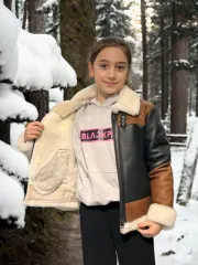 Çocuk Yakalı Parçalı Kürk - Kahve