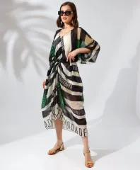 Kadın Rahat Kesim Kemerli Şifon Kimono - Yeşil