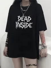 Baskılı Oversize Bisiklet Yaka T-shirt - Siyah