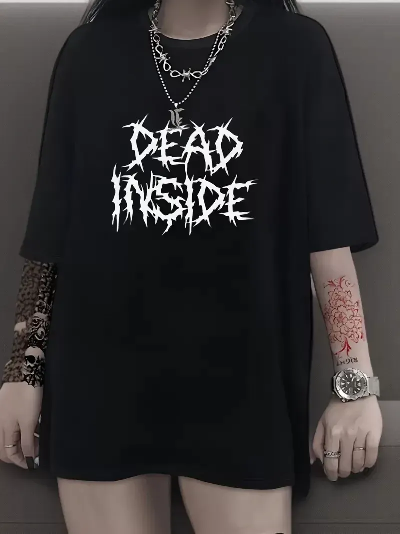 Baskılı Oversize Bisiklet Yaka T-shirt - Siyah