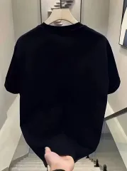 Baskılı Oversize Bisiklet Yaka T-shirt - Siyah