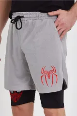 Unisex Baskılı İç Cepli Sporcu Alt Taytlı Şort - Gri