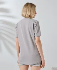 Unisex Bisiklet Yaka Baskılı Slim Fit T-Shirt - Boyalı Gri