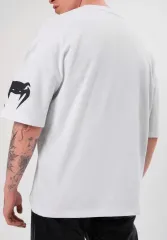 Unisex Bisiklet Yaka Baskılı Oversize T-Shirt - Beyaz