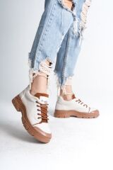 JANE Bağcıklı Ortopedik Taban Kadın Sneaker Spor Ayakkabı  TT - Krem