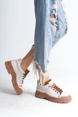 JANE Bağcıklı Ortopedik Taban Kadın Sneaker Spor Ayakkabı  TT - Krem