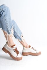 JANE Bağcıklı Ortopedik Taban Kadın Sneaker Spor Ayakkabı  TT - Krem