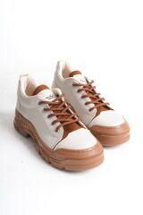 JANE Bağcıklı Ortopedik Taban Kadın Sneaker Spor Ayakkabı  TT - Krem