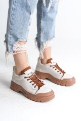 JANE Bağcıklı Ortopedik Taban Kadın Sneaker Spor Ayakkabı  TT - Krem