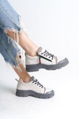 AGATHA Bağcıklı Fermuarlı Ortopedik Taban Kadın Sneaker Spor Ayakkabı GT - Krem