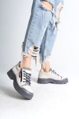 AGATHA Bağcıklı Fermuarlı Ortopedik Taban Kadın Sneaker Spor Ayakkabı GT - Krem