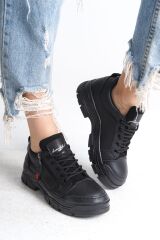 AGATHA Bağcıklı Fermuarlı Ortopedik Taban Kadın Sneaker Spor Ayakkabı ST - Siyah