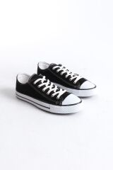 JY0422 Luke Bağcıklı Keten Kumaş Erkek Günlük Sneaker Ayakkabı KBT - Siyah